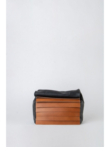 Black and taba paneled folded pounch bag