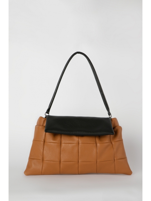 Taba and black flapover leather shoulder bag
