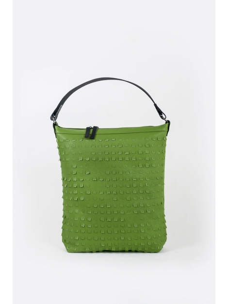 Green perforated leather hobo bag