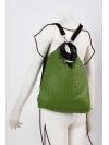 Green perforated leather hobo bag