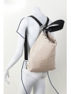 Beige perforated leather hobo bag