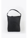 Black perforated leather hobo bag
