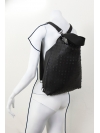 Black perforated leather hobo bag