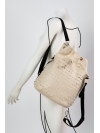 Beige perforated leather bucket bag