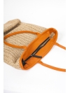 Large straw and orange leather tote bag