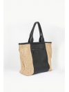 Large black leather and straw shopper bag