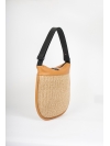 Straw and tabac leather round shoulder bag