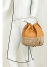 Tabac leather and straw round top-handle bag