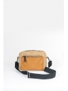 Straw and tabac leather cuboid shoulder bag