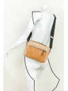 Straw and tabac leather cuboid shoulder bag