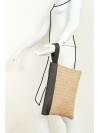 Straw and black leather wrist bag