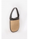 Straw and black leather round shoulder bag