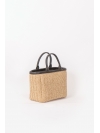 Straw and orange leather top handle bag