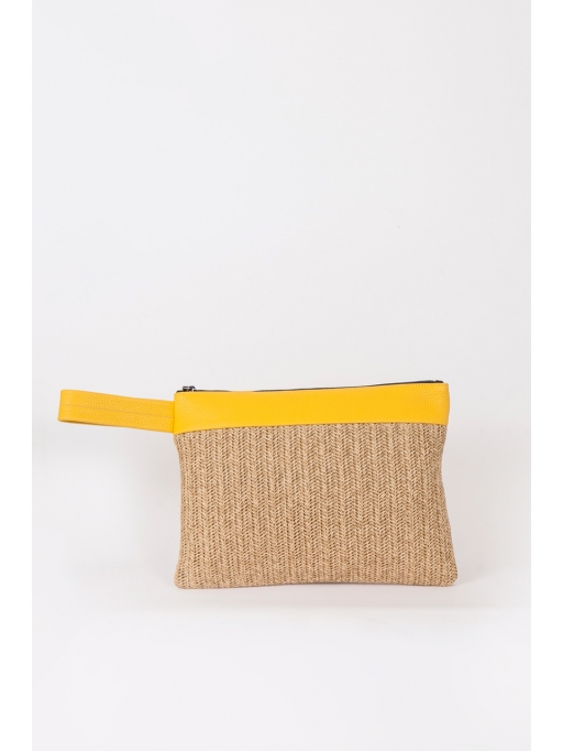 Straw and yellow leather wrist bag