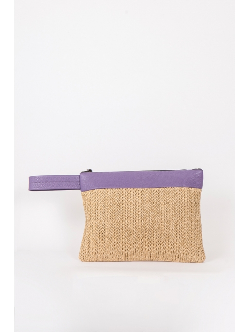 Straw and purple leather wrist bag
