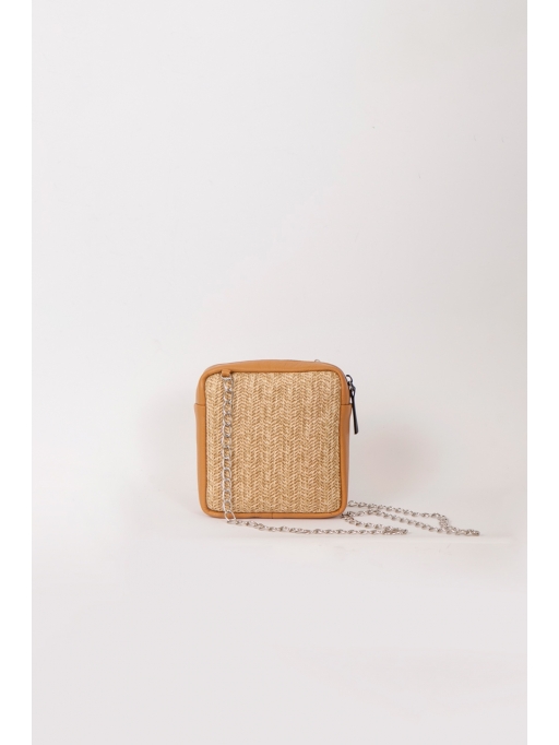 Straw and light tabc leather camera shoulder bag