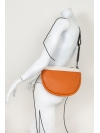 Orange and beige half-moon shoulder bag