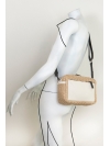 Straw and beige leather cuboid shoulder bag