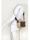 Straw and lblack leather cuboid shoulder bag