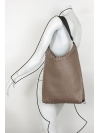 Taupe perforated leather hobo bag
