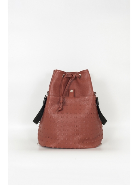 Terracotta perforated leather bucket bag