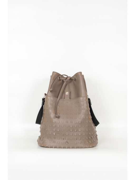 Taupe perforated leather bucket bag