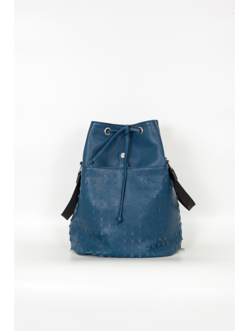 Blue perforated leather bucket bag