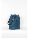 Blue perforated leather bucket bag