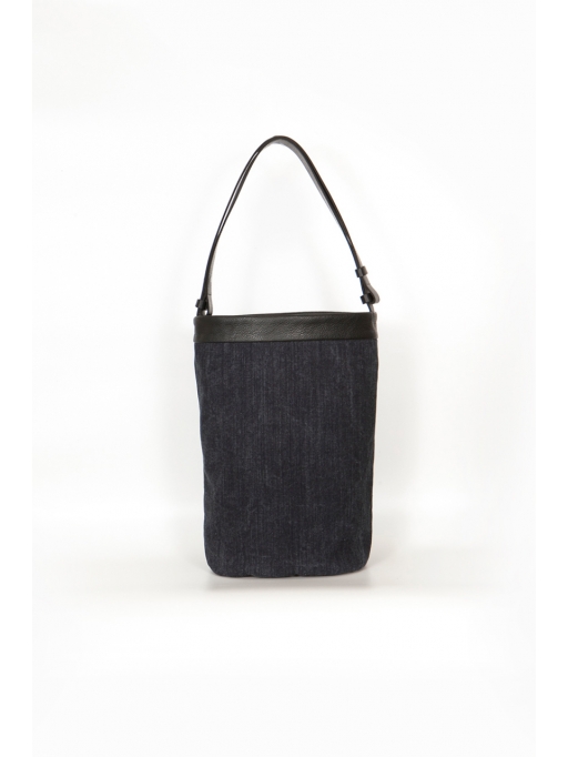Black leather-denim tote bag