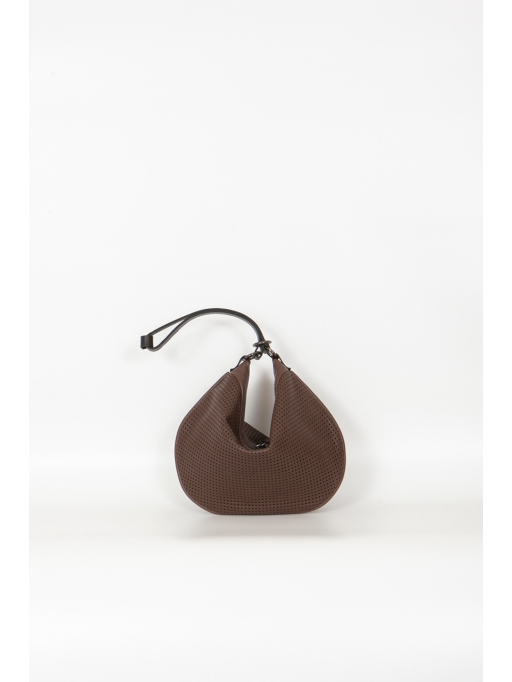 Brown perforated half-moon bag