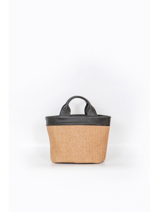 Black leather-straw handbag