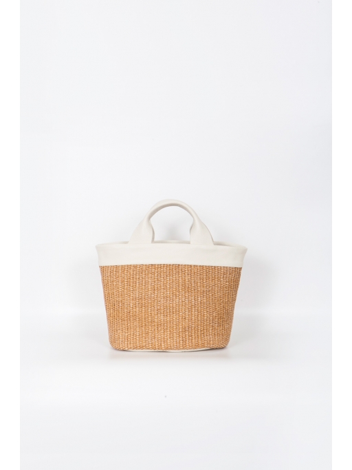 Beige leather-straw handbag