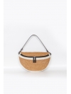 Beige leather-straw fanny pack bag