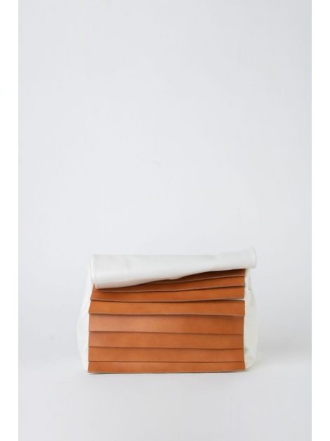 White and tabac paneled folded pounch bag